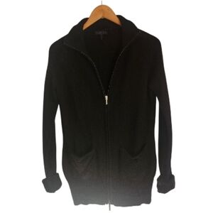 Enzo Mantovani Women's Cashmere Black Zip-Up Cardigan Sz L